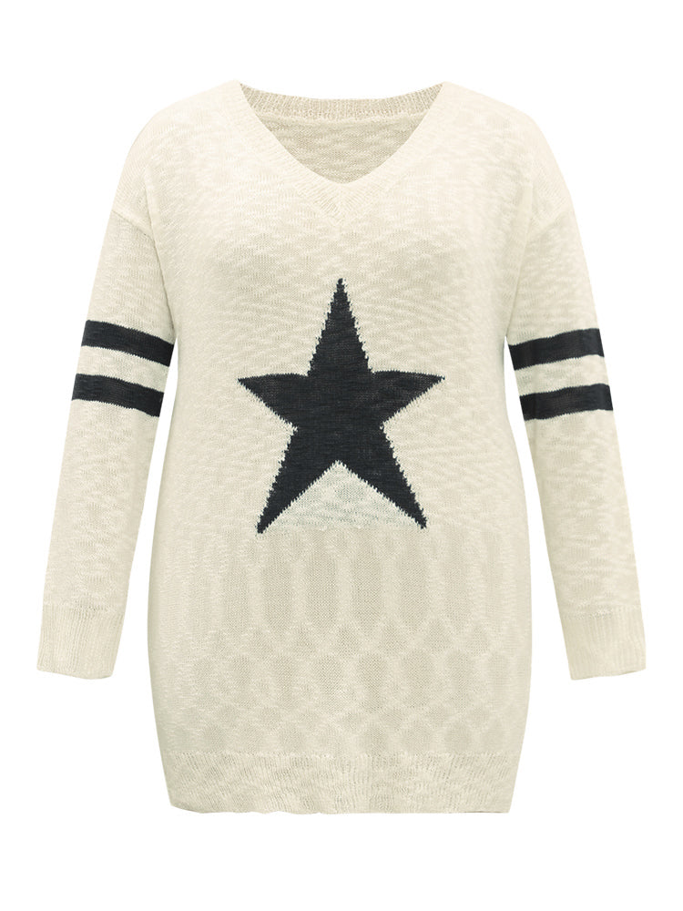 Star & Striped Print Drop Shoulder Pullover-Sweetccc