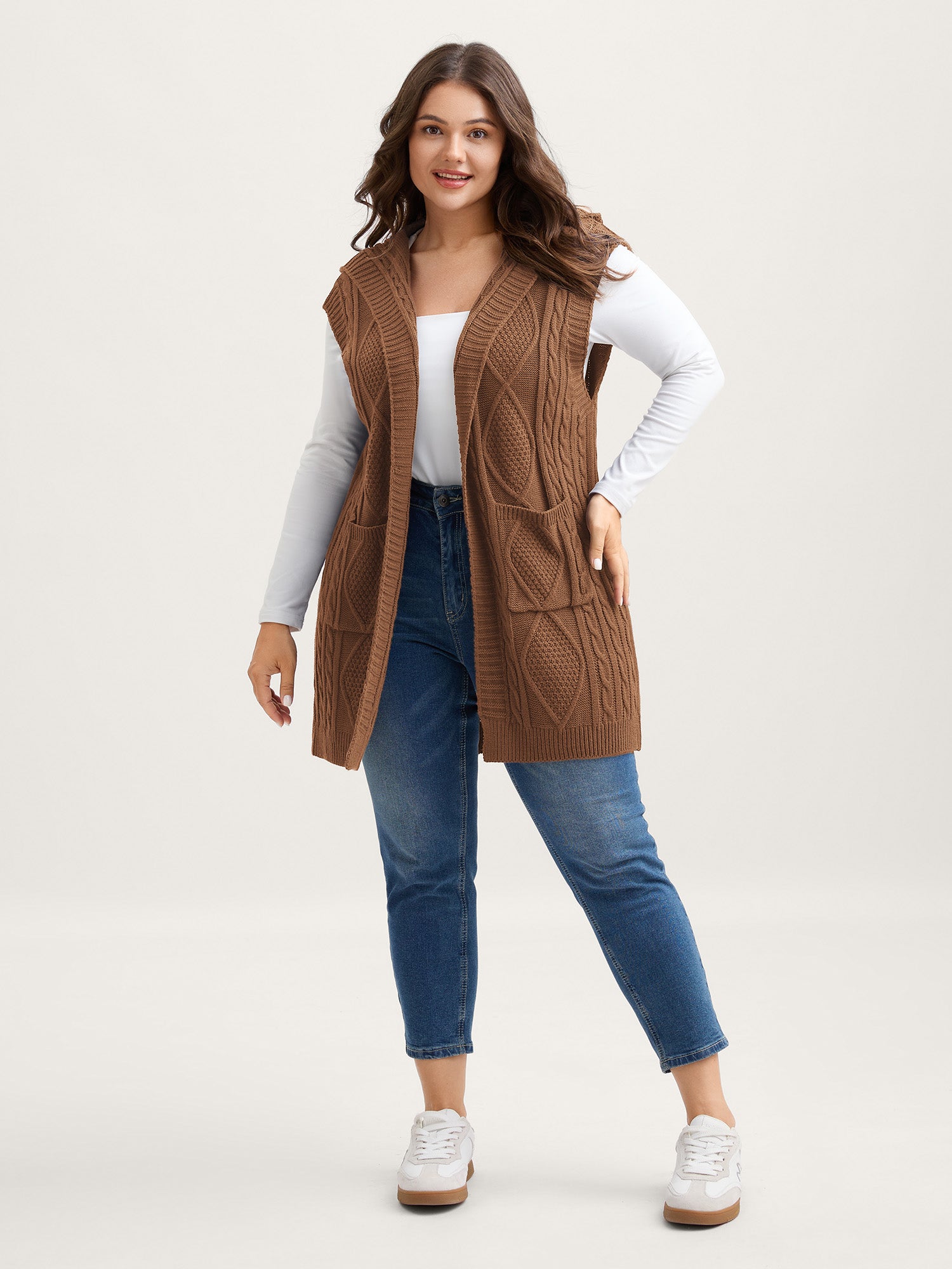 Twisted Hooded Sleeveless Knit Cardigan-Sweetccc