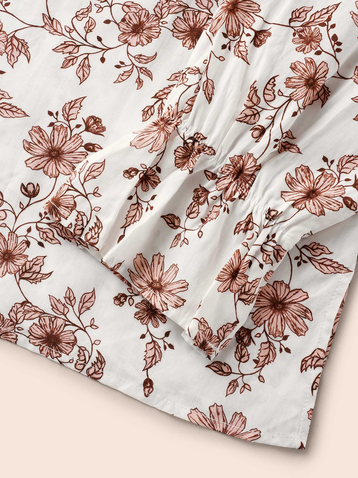 Floral Tie Knot Ruffle Trim Blouse-Sweetccc