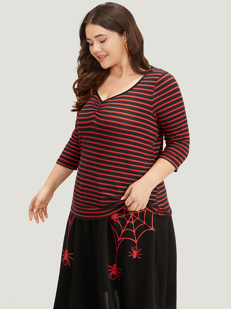 Halloween Striped Two Tone Ruched T-shirt-Sweetccc