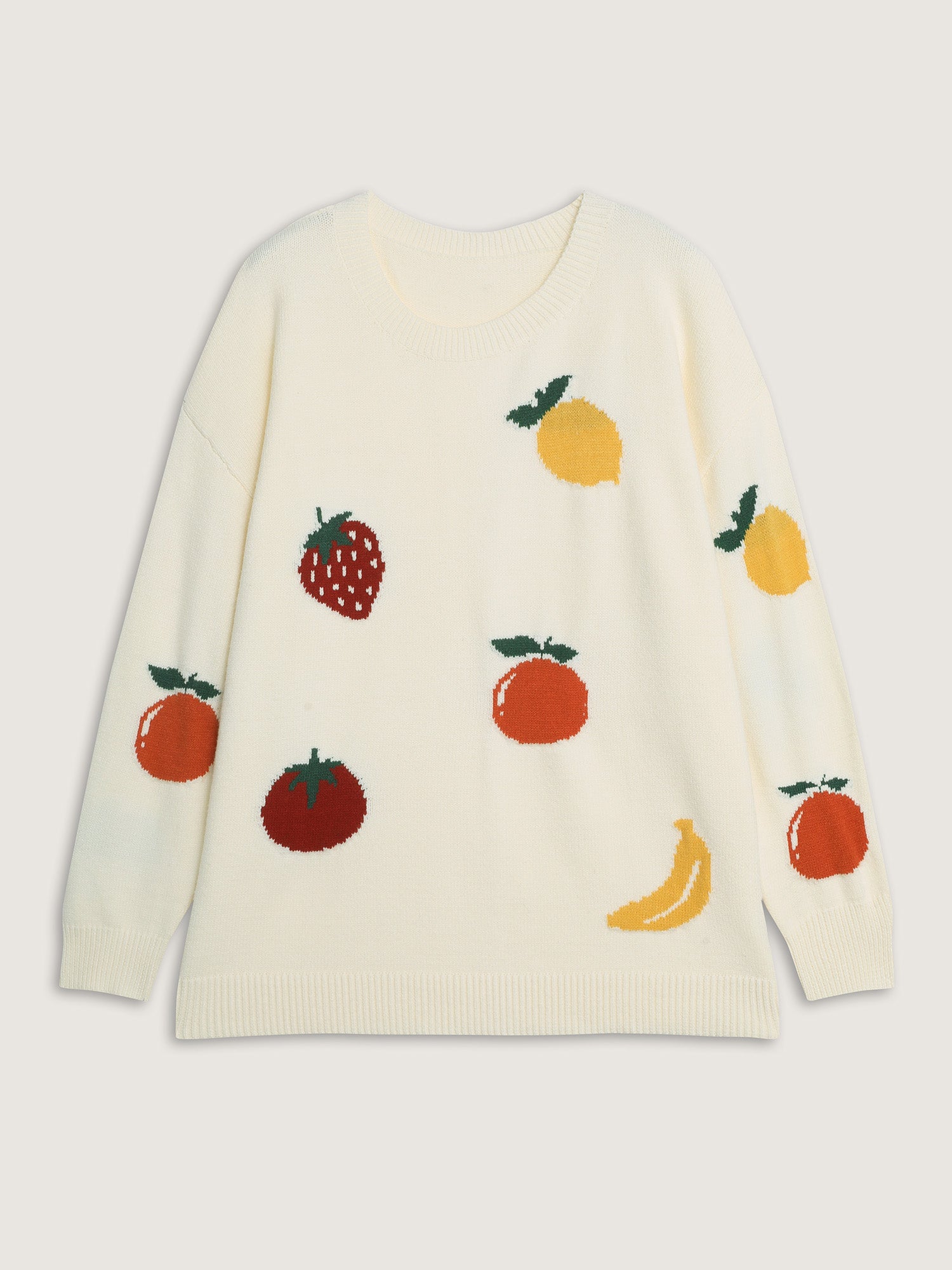 Supersoft Stretchy Fruit Pattern Ribbed Hem Pullover-Sweetccc