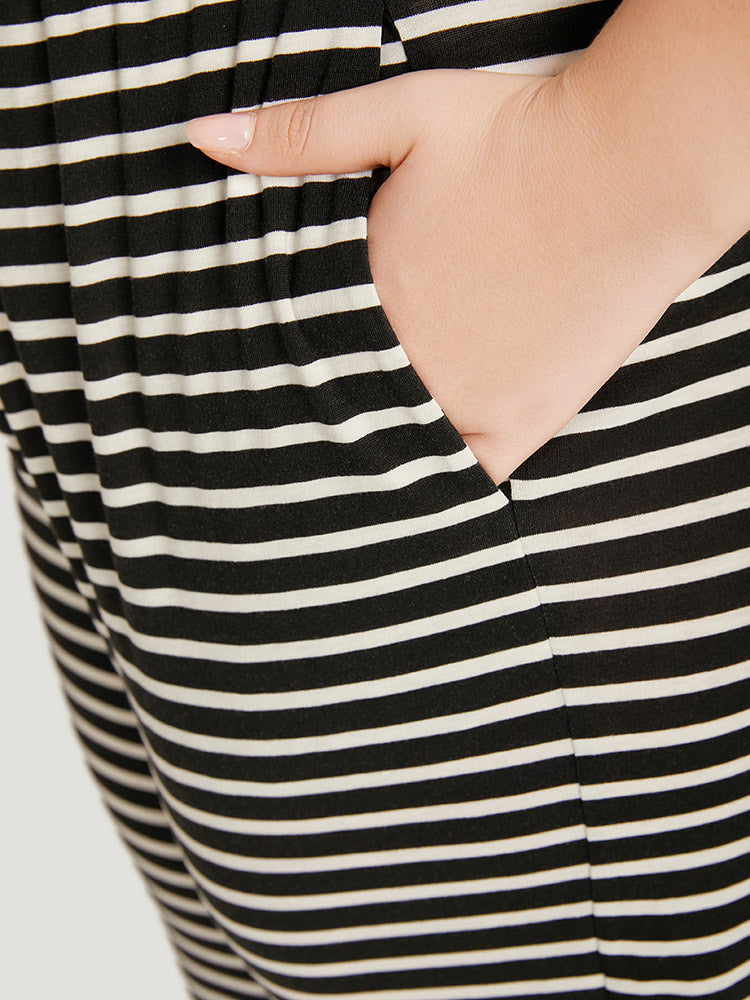 Striped Patchwork Elastic Waist Pocket Ties Sweatpants-Sweetccc