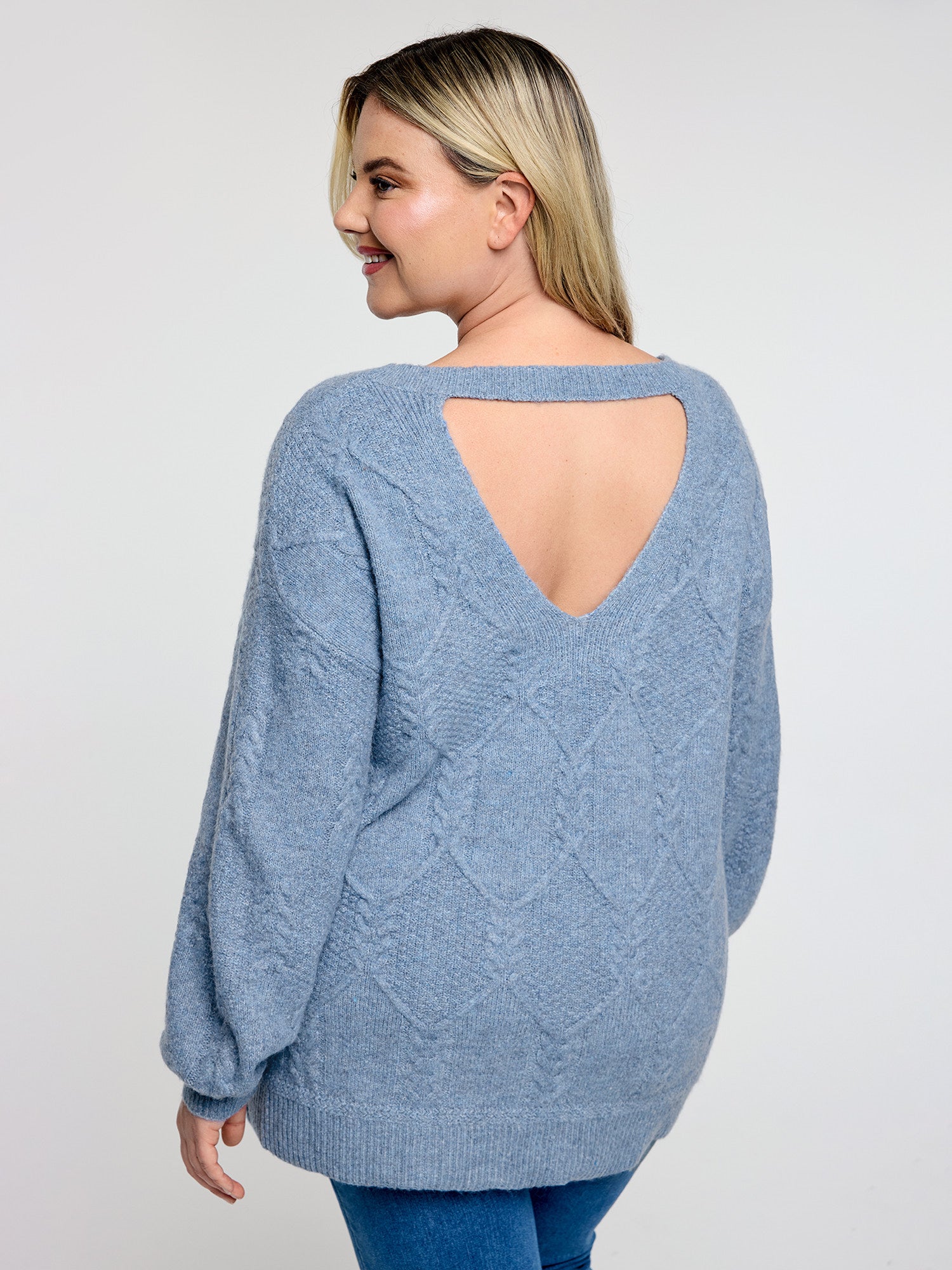 Supersoft Textured Backless Ribbed Hem Pullover-Sweetccc