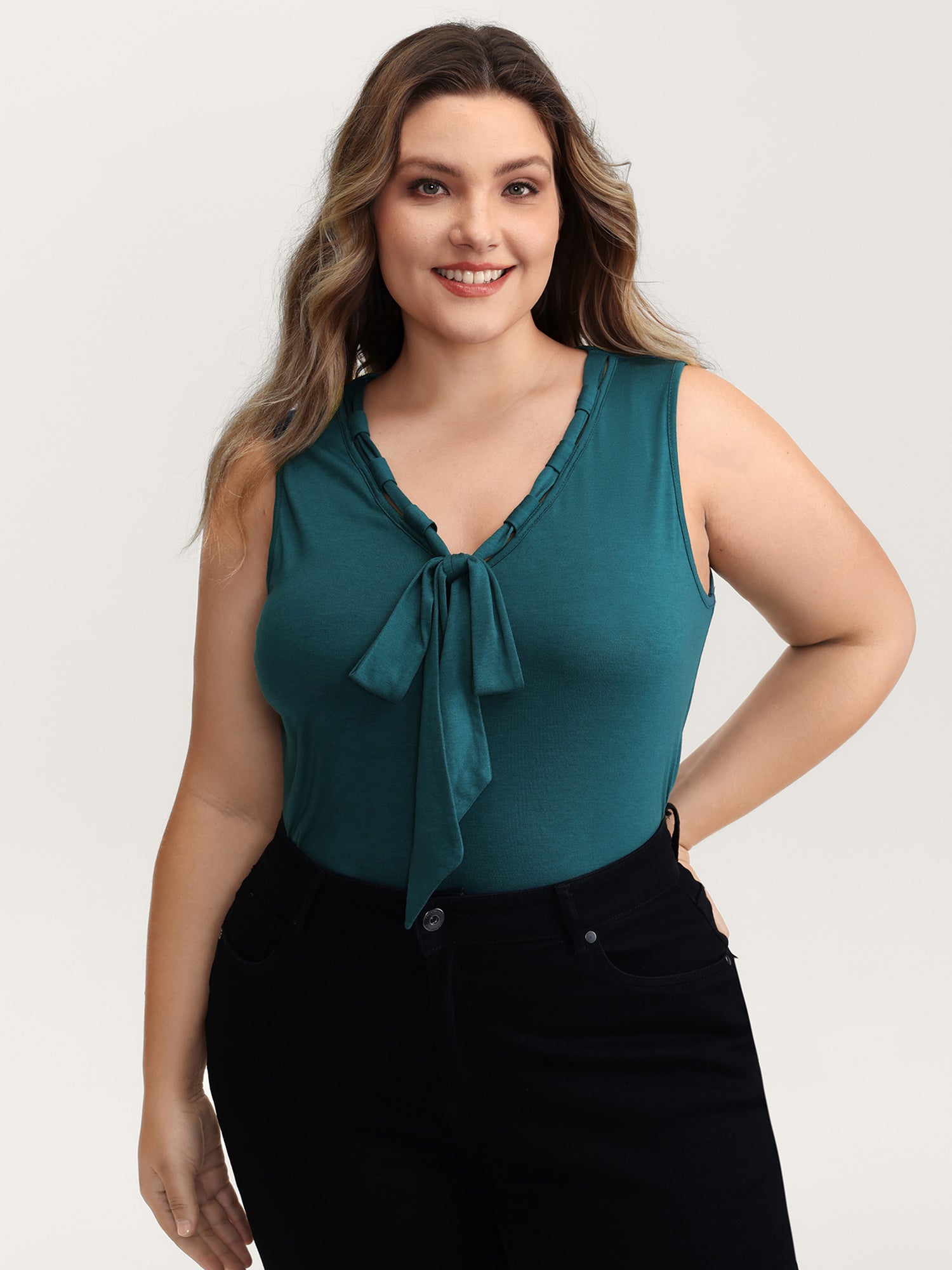 Supersoft Stretchy Bowknot Neckline Tank Top-Sweetccc