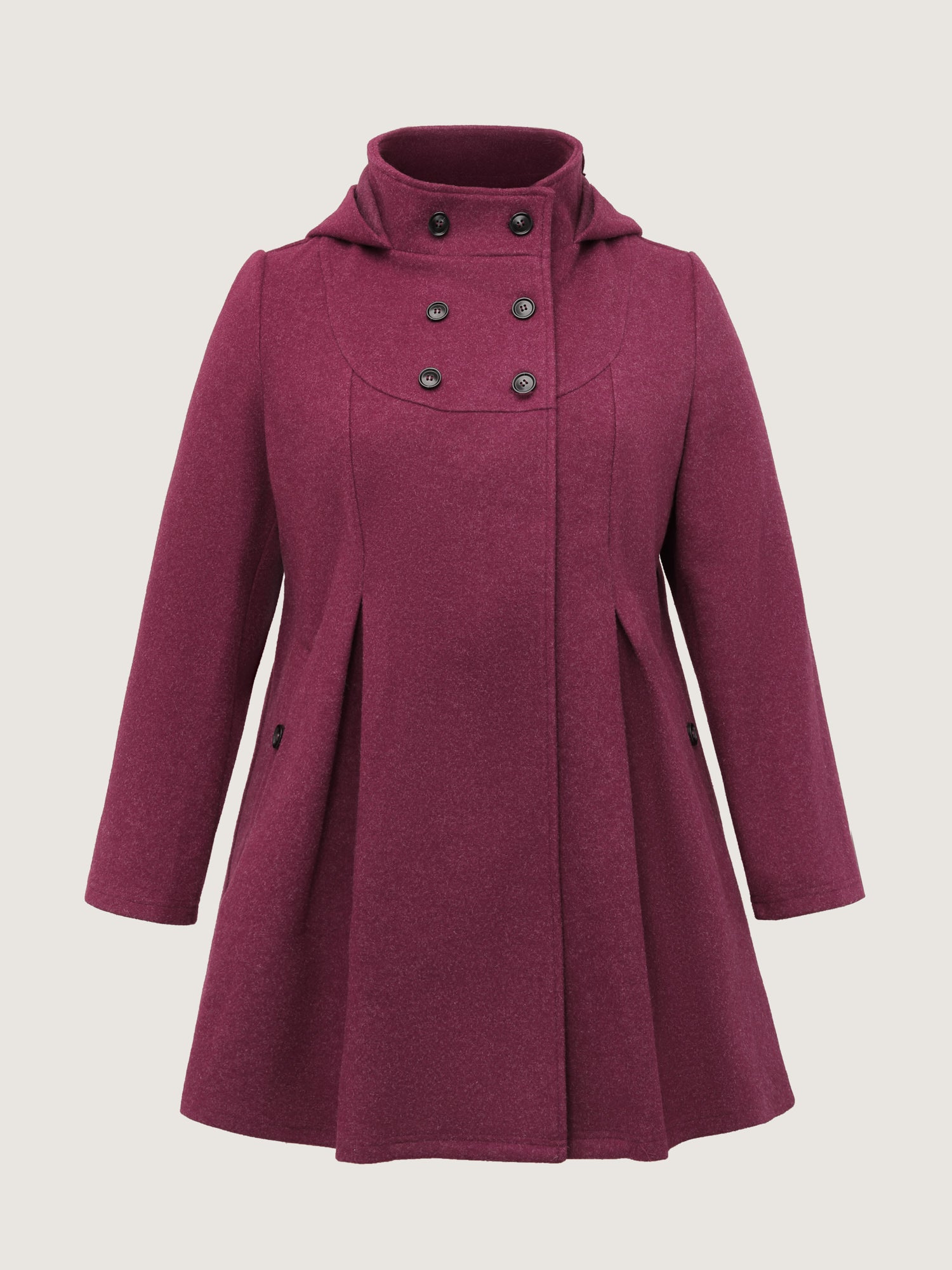 Hooded Pleated Pockets Waist-Defining Coat-Sweetccc