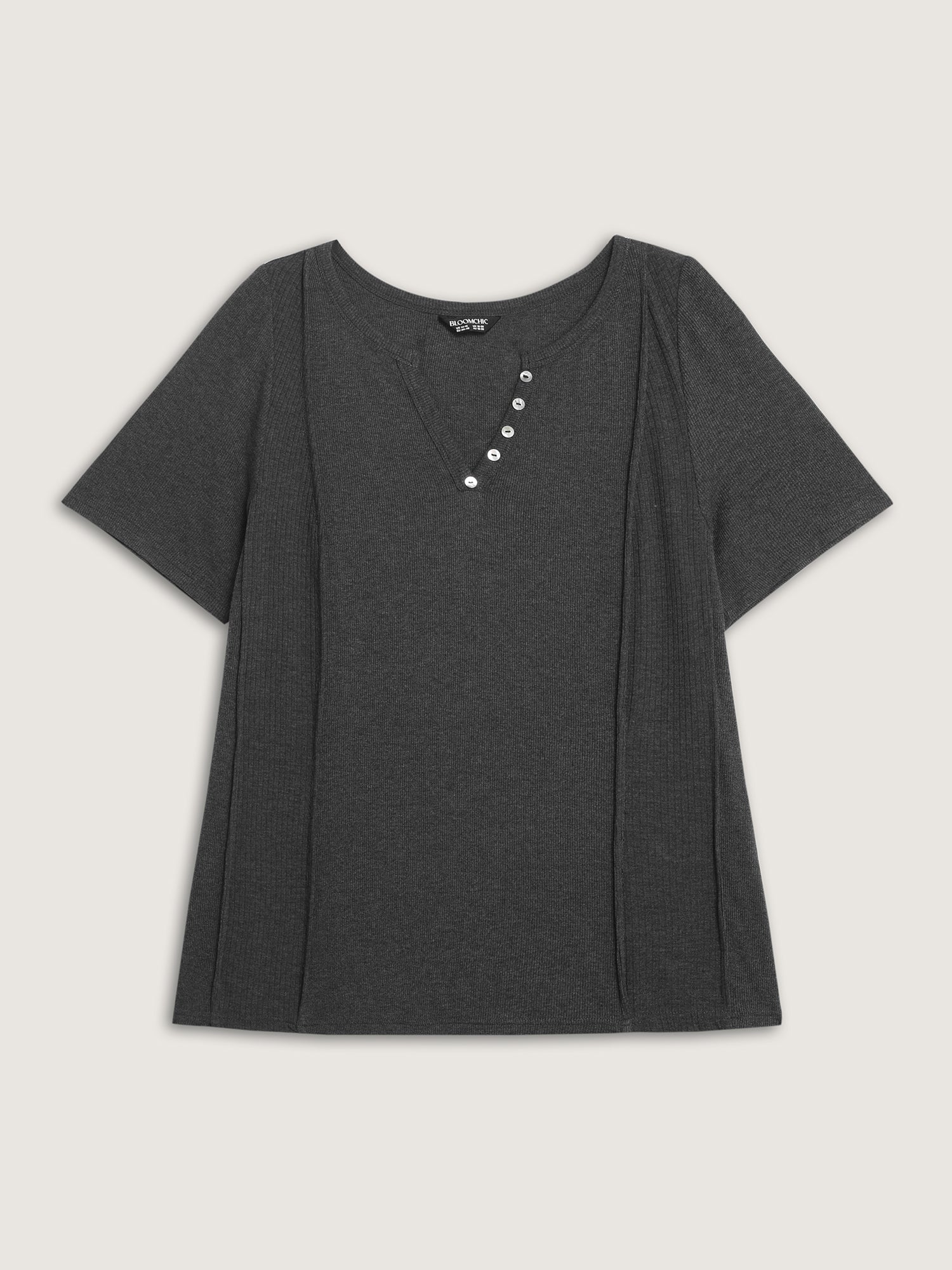 Supersoft Ribbed Split Neckline Fitted T-Shirt-Sweetccc