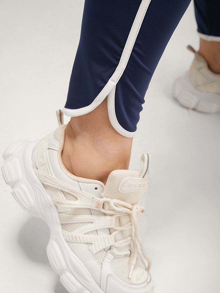 Solid Wide Waistband Contrast Trim Skinny Leggings-Sweetccc