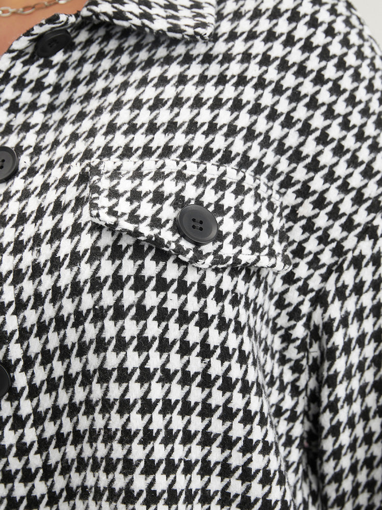 Houndstooth Pocket Button Up Coat-Sweetccc