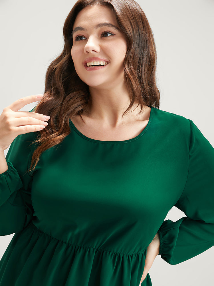 Solid Lantern Sleeve High Low Hem Flutter Blouse-Sweetccc
