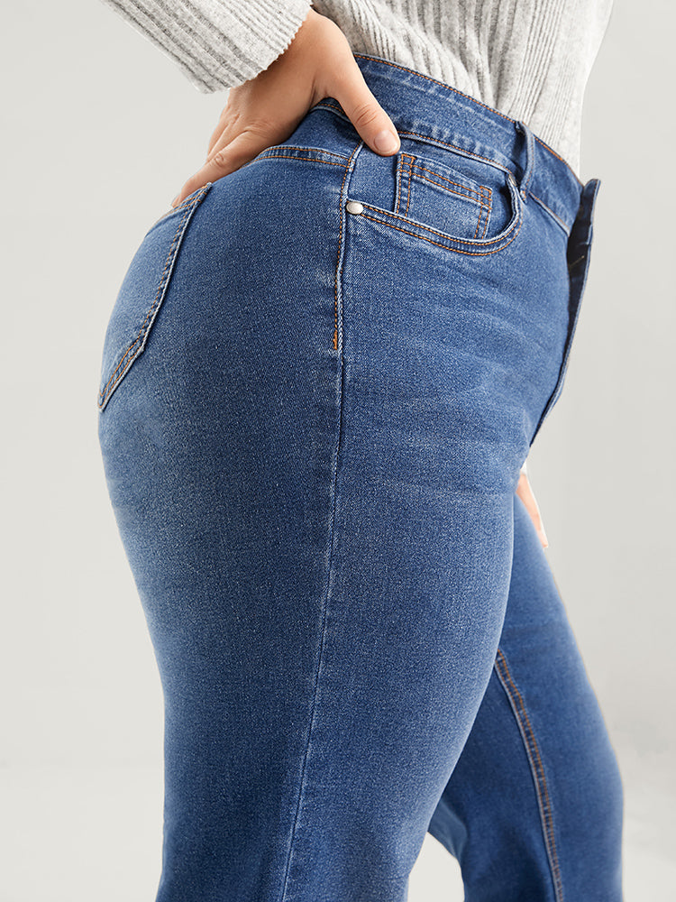 Straight Moderately Stretchy High Rise Dark Wash Sculpt Waist Jeans-Sweetccc