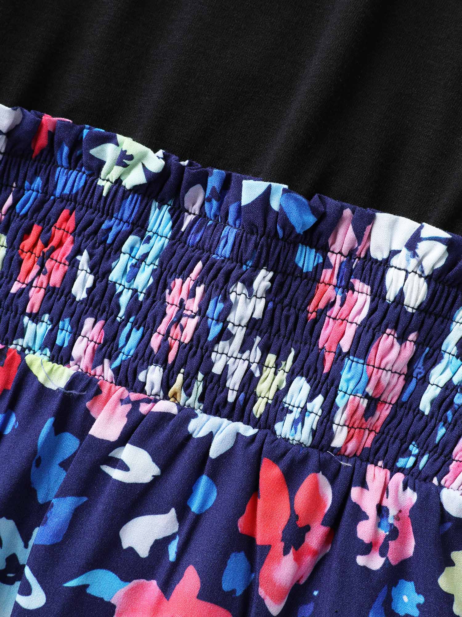 Floral Color Contrast Shirred Jumpsuit-Sweetccc