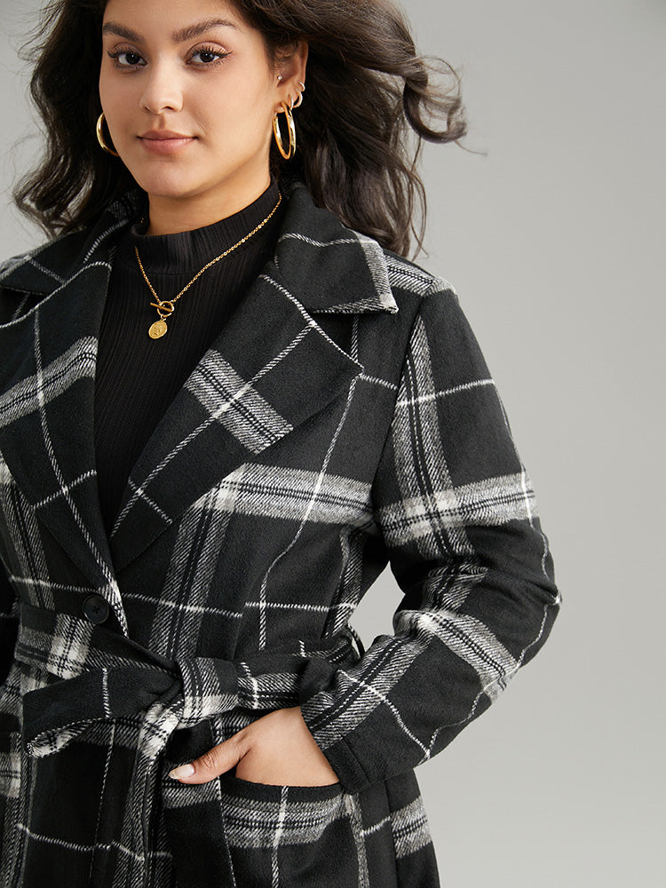Lapel Collar Plaid Belted Contrast Coat-Sweetccc
