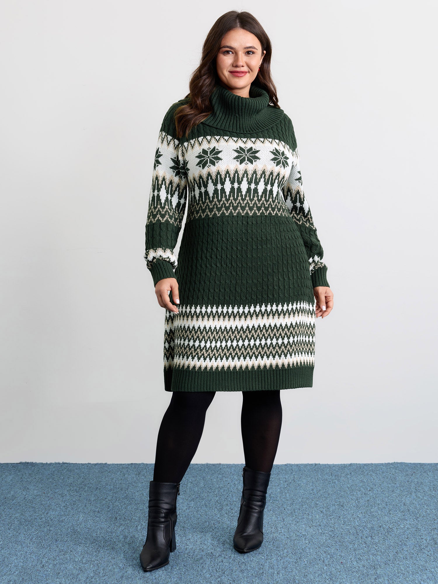 Holiday Textured Turtleneck Sweater Dress-Sweetccc