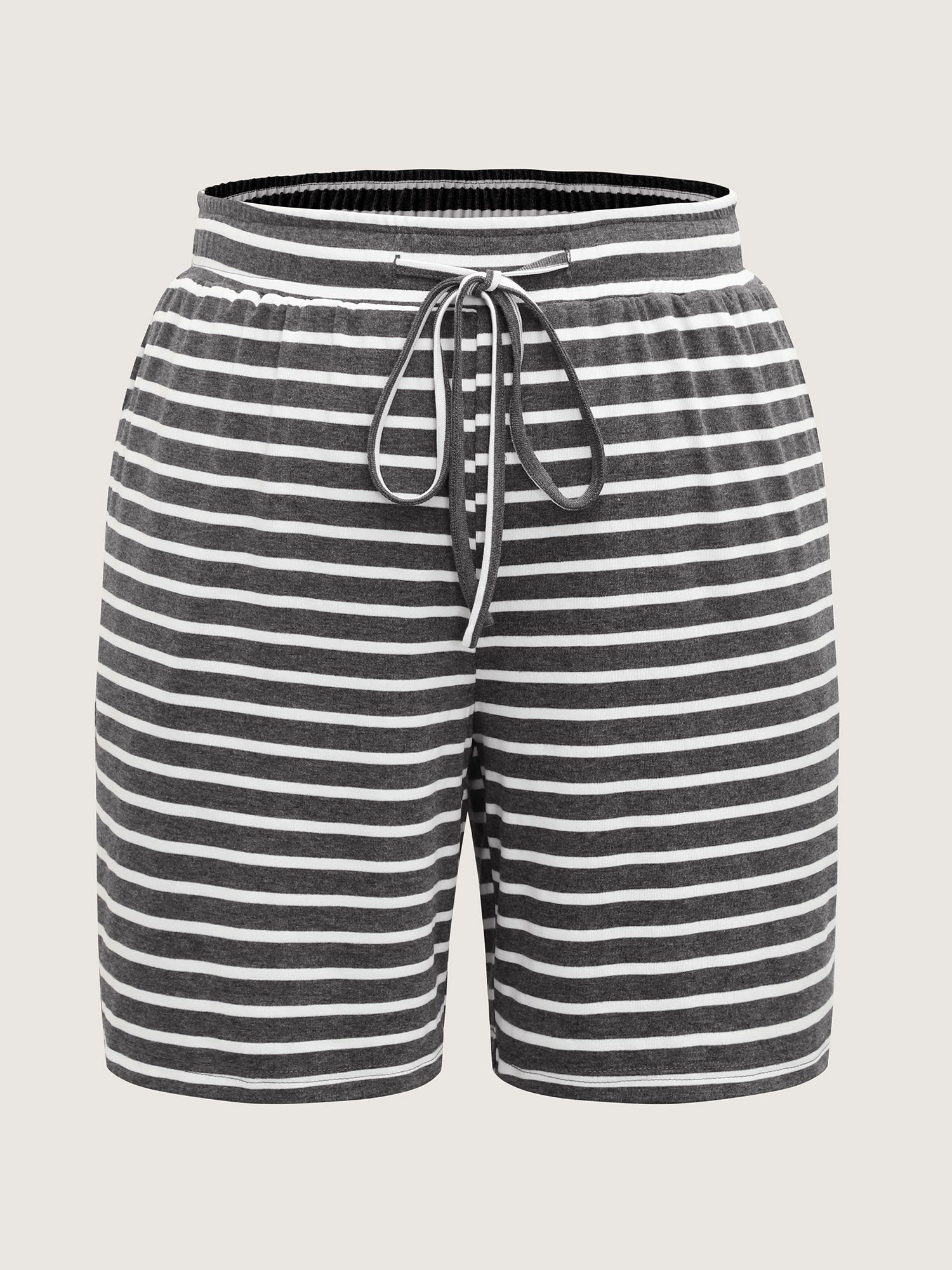 Stripe Print Drawstring Straight-Leg Shorts-Sweetccc