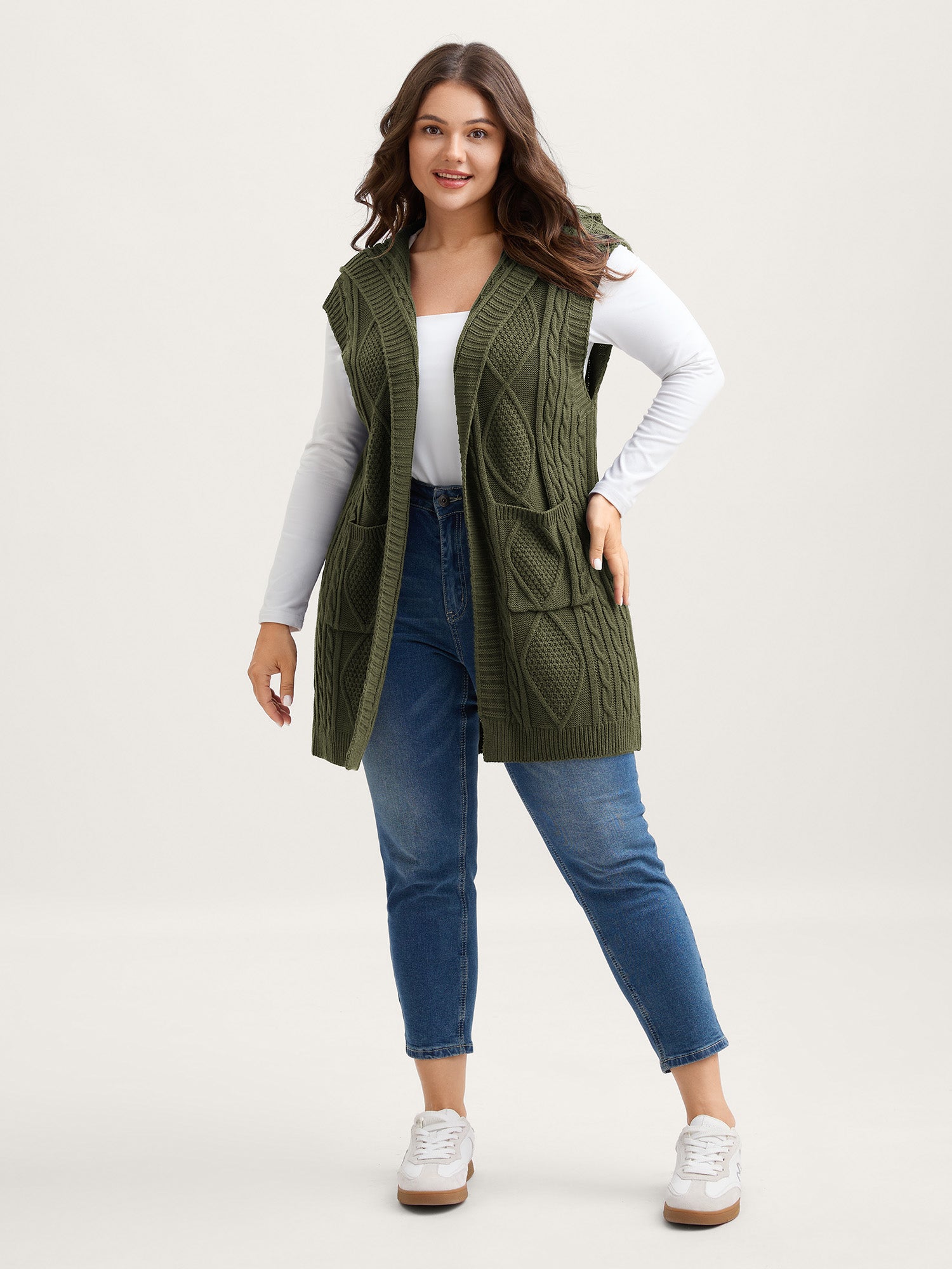 Twisted Hooded Sleeveless Knit Cardigan-Sweetccc