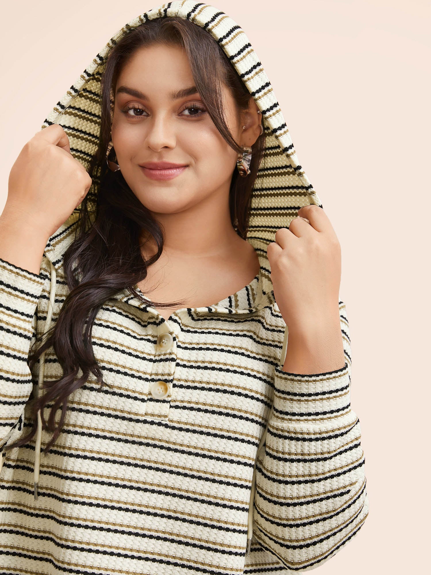 Striped Texture Raglan Sleeve Hooded T-shirt-Sweetccc