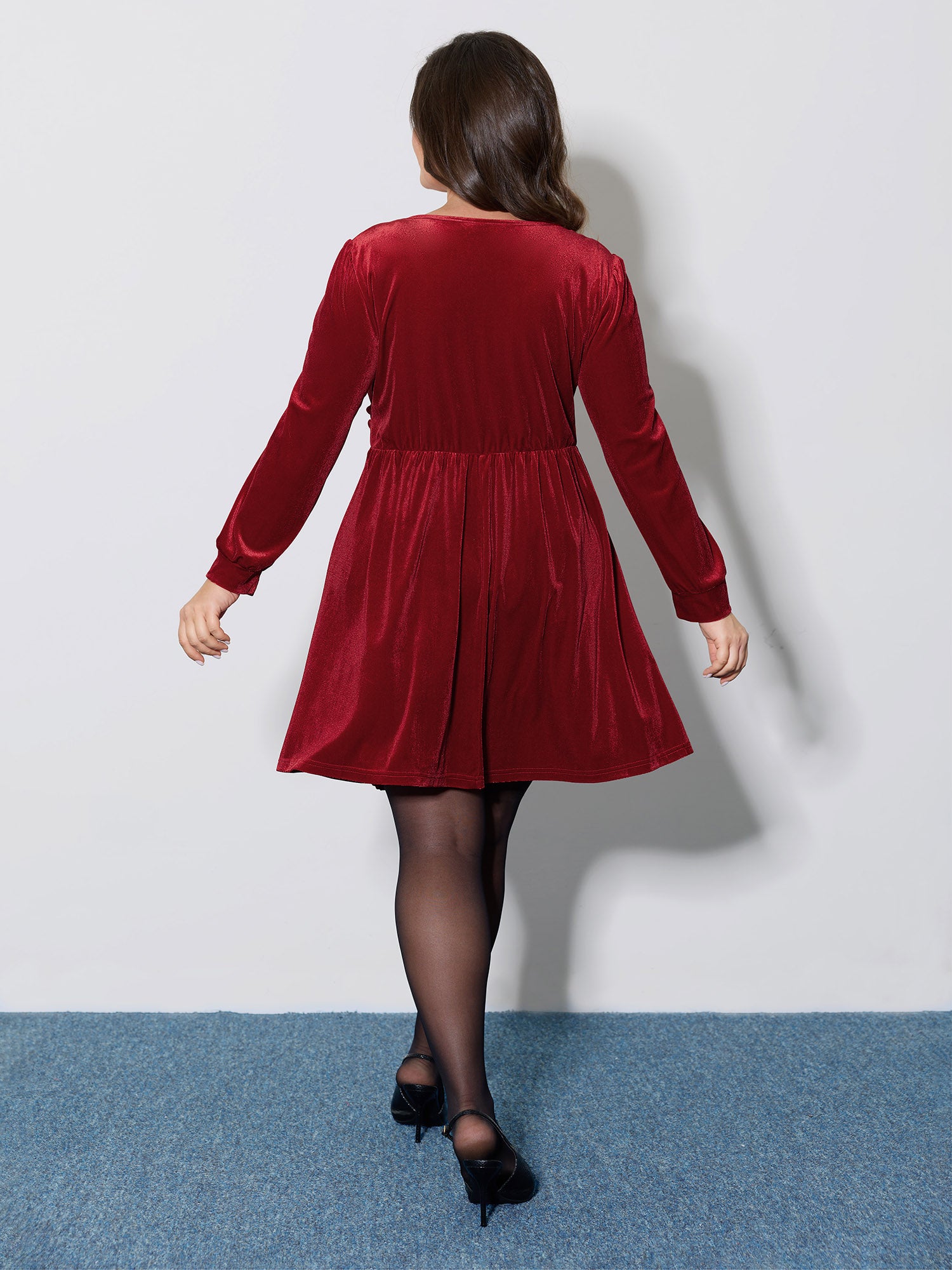 Velvet Twisted Waist Stretchy Knee-Length Dress-Sweetccc