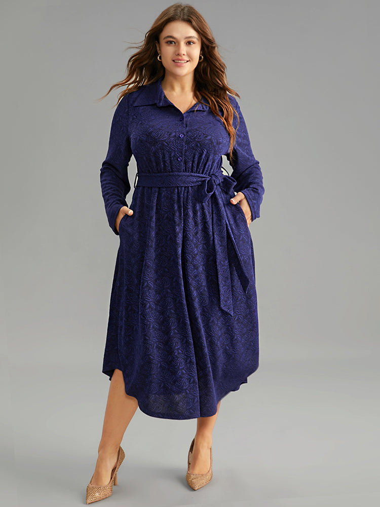 Graphic Jacquard Shirt Collar Belted Dress-Sweetccc