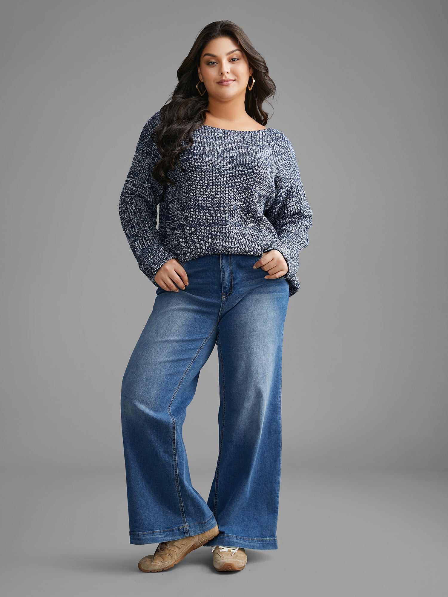 Heather Boat Neck Drop Shoulder Sleeve Pullover-Sweetccc