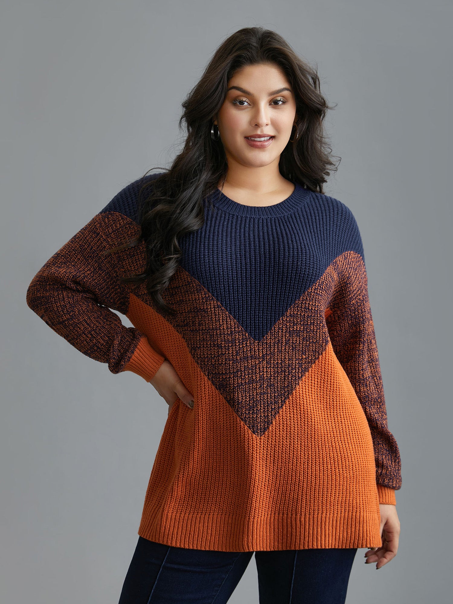 Textured Balloon Sleeves Color Block Pullover-Sweetccc