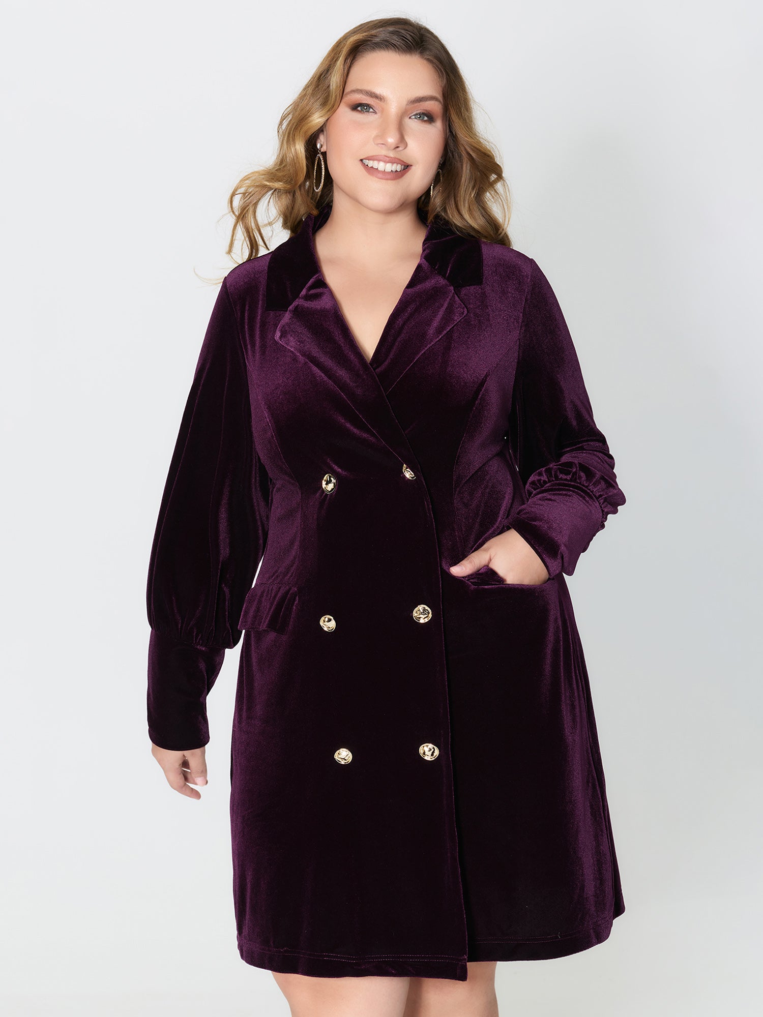 Velvet Stretchy Button Blazer Midi Dress-Sweetccc
