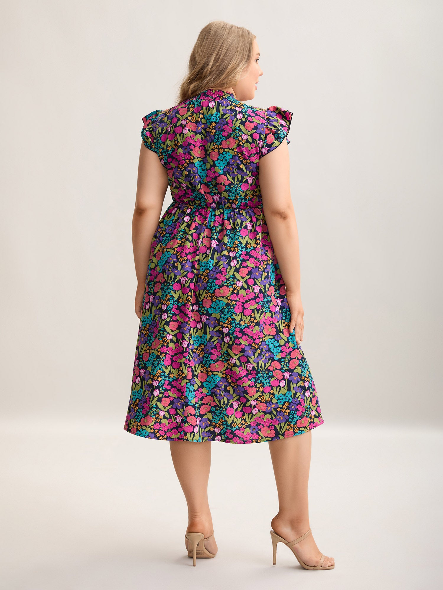 Floral Print Shirred Pockets Midi Dress-Sweetccc