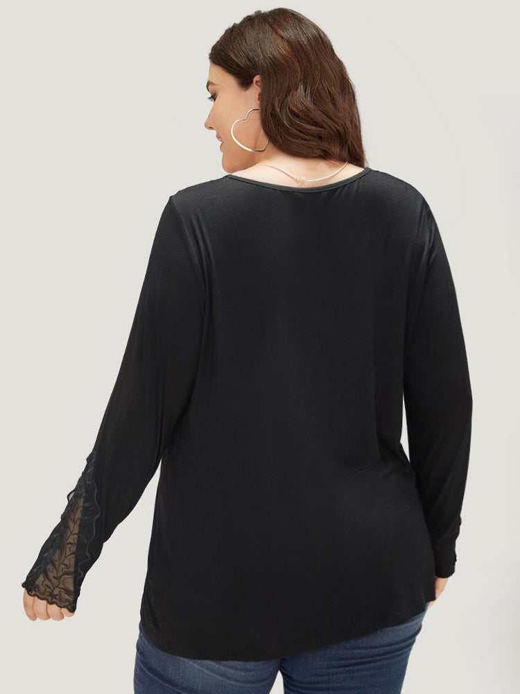 Halloween Plain Crochet Lace Mesh T-shirt-Sweetccc