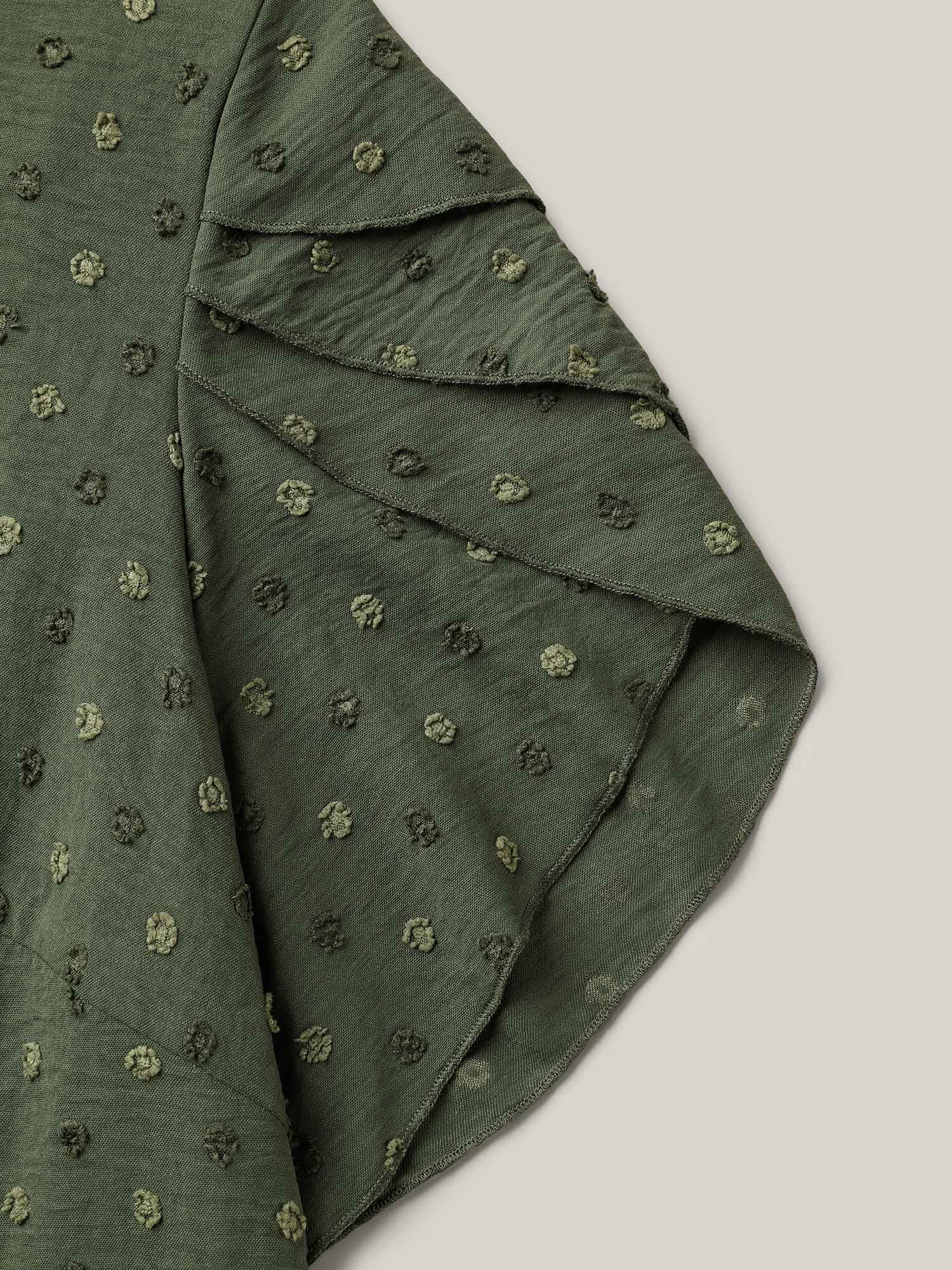 Textured Color Contrast Petal Sleeve Blouse-Sweetccc