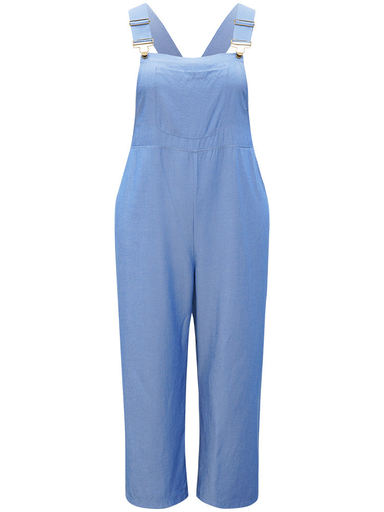 Solid Patched Pocket Gathered Overall Jumpsuit-Sweetccc