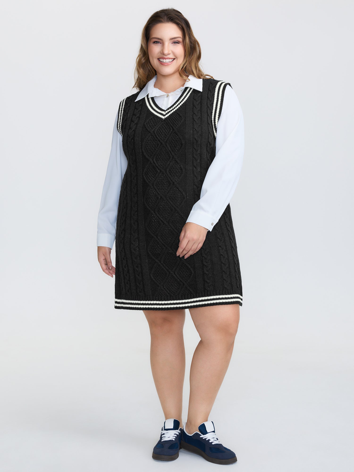 Textured Stripe Pinafore Mini Sweater Dress-Sweetccc