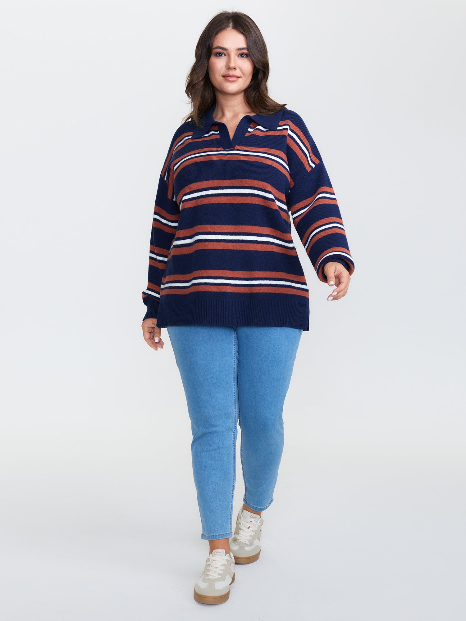 Supersoft Stripes Polo Collar Pullover-Sweetccc