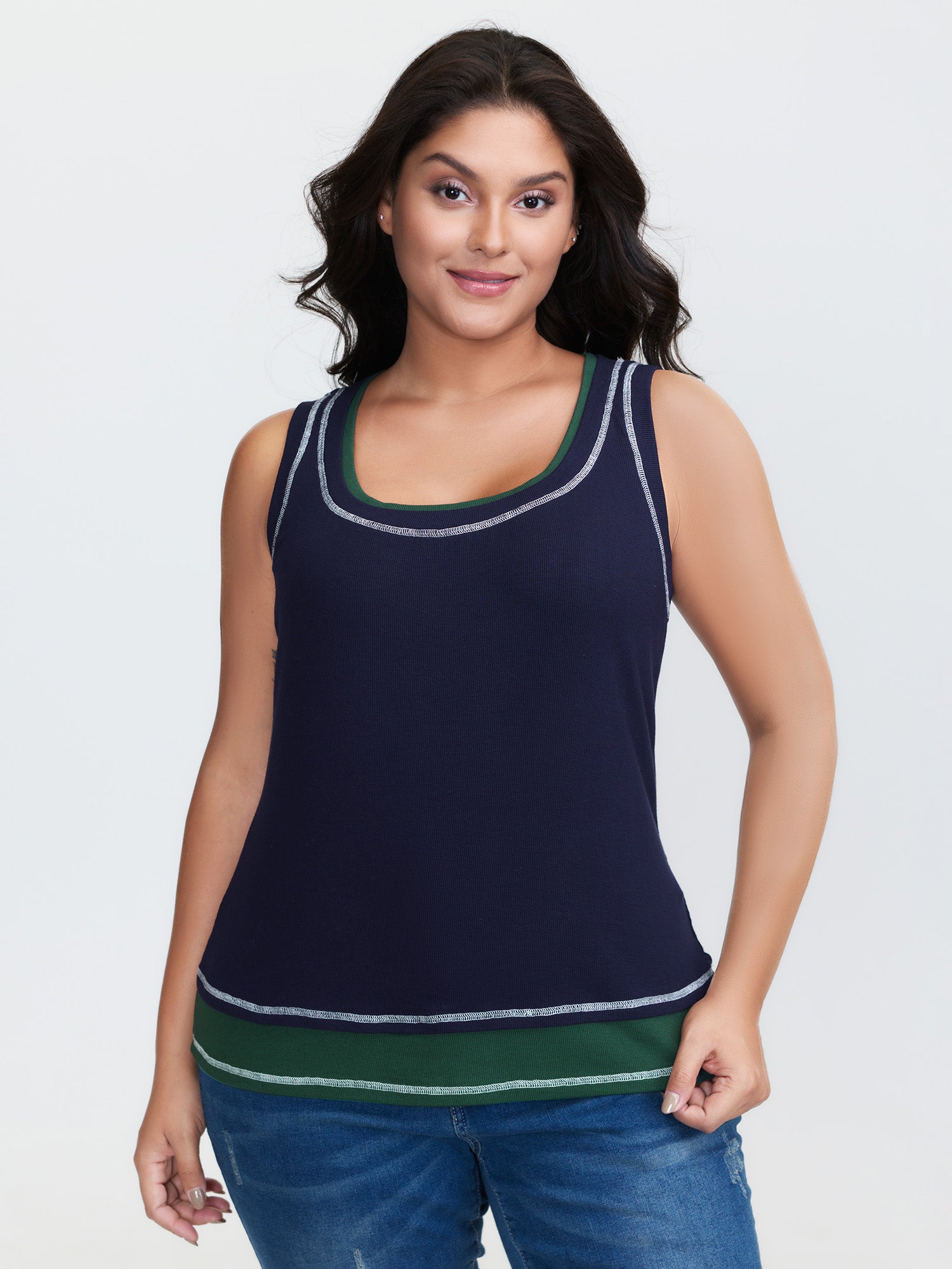 Supersoft Scoop Neckline Contrast Tank Top-Sweetccc