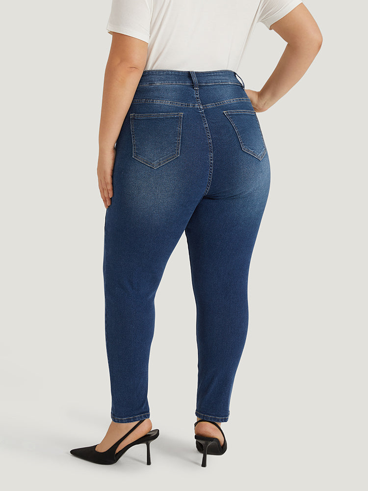 Solid Very Stretchy Patchwork High Rise Jeans-Sweetccc