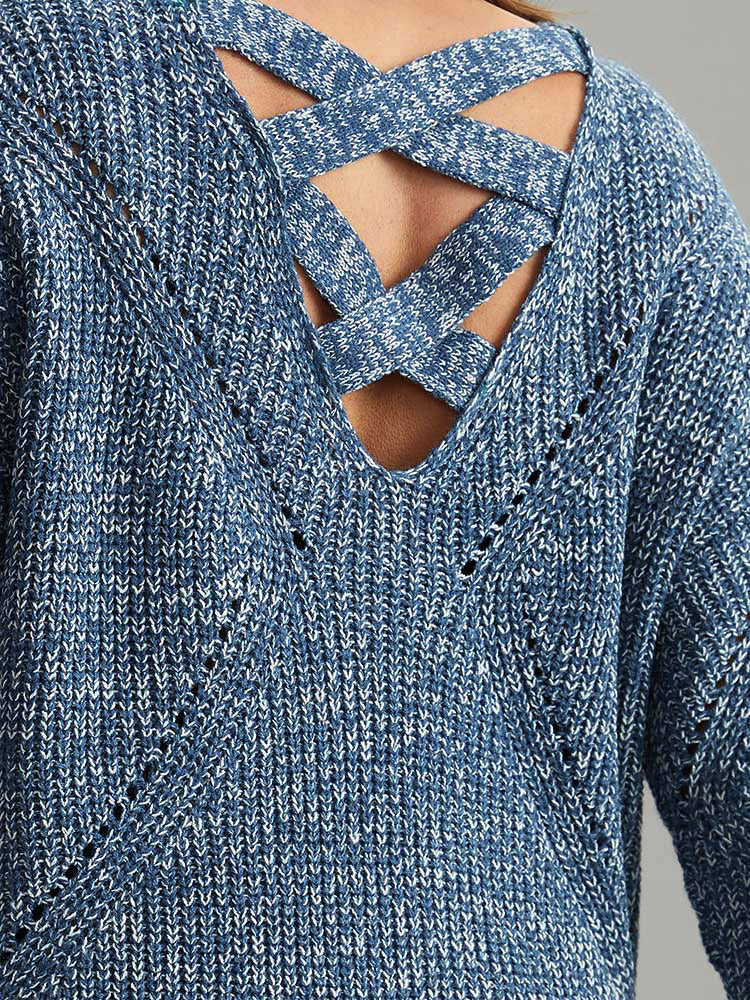 Heather Elastic Cuffs Cut Out Pullover-Sweetccc