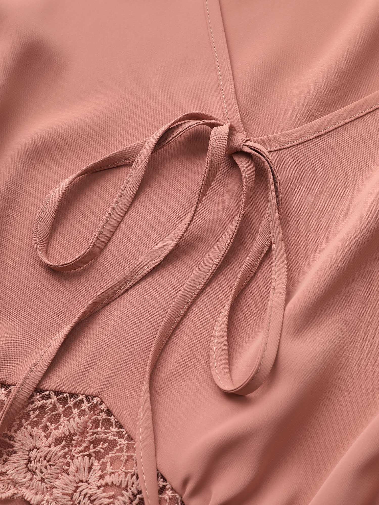 Lace Insert Pocket Bowknot Hollow Out Dress-Sweetccc