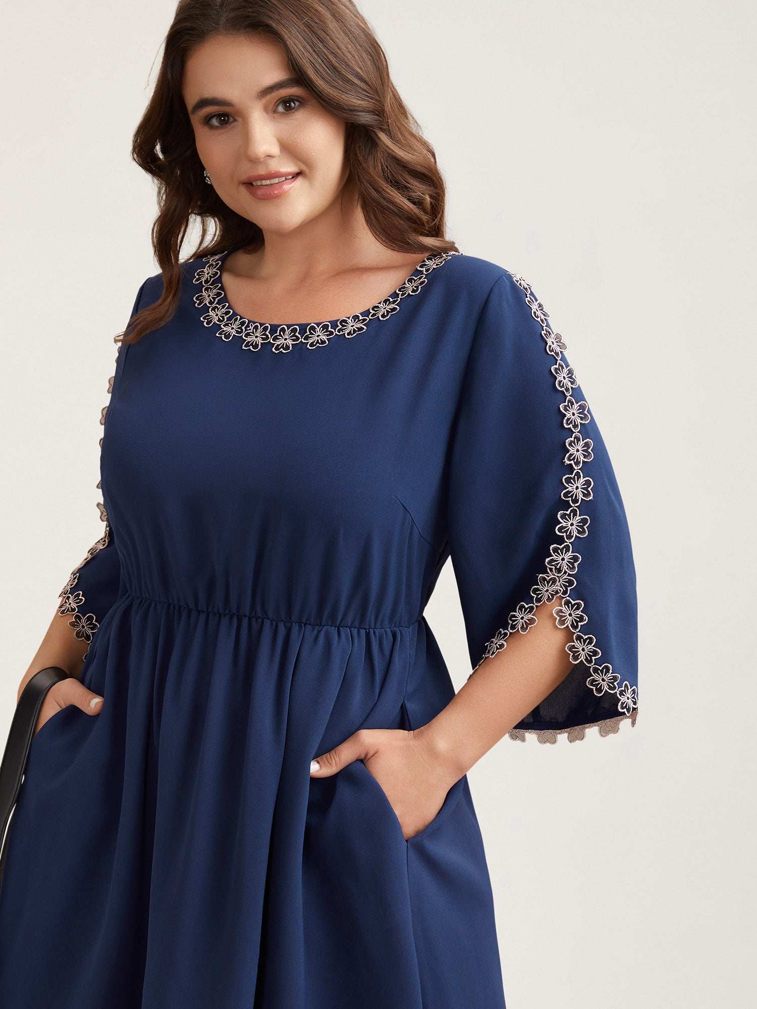 Lace Detail Trumpet Sleeve Midi Dress-Sweetccc