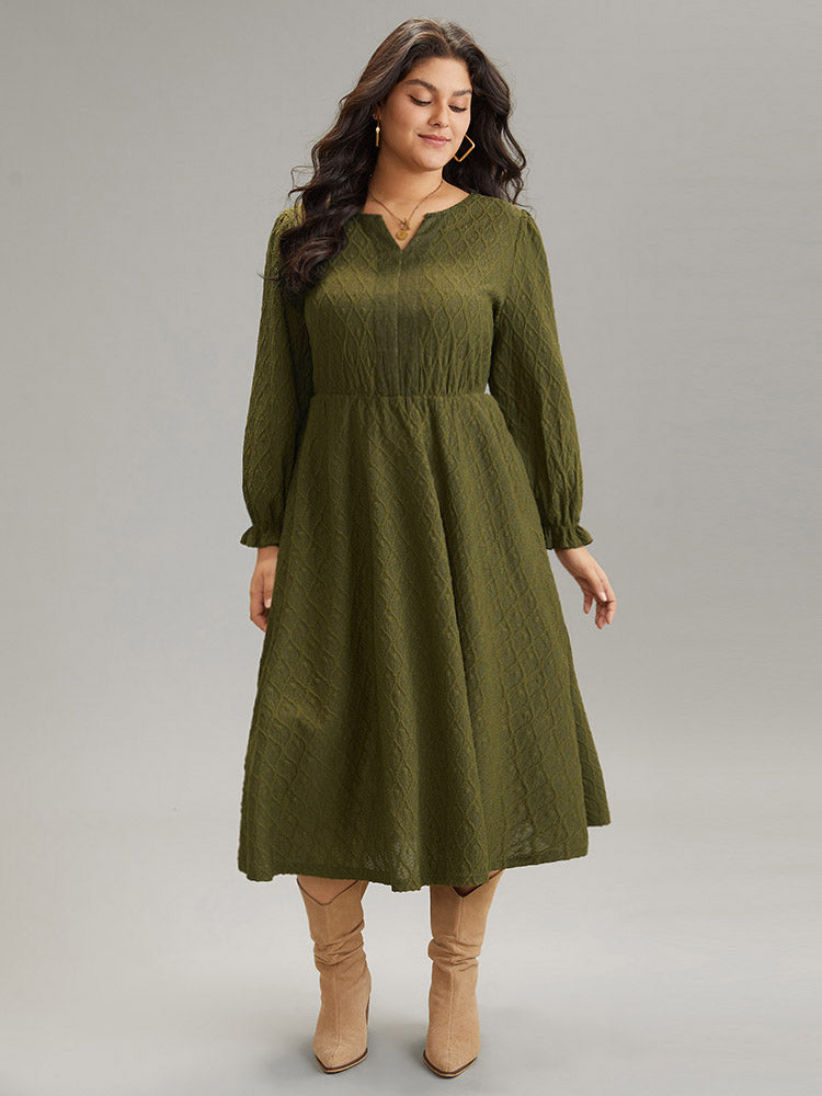 Textured Jacquard Notched Ruffle Sleeve Dress-Sweetccc