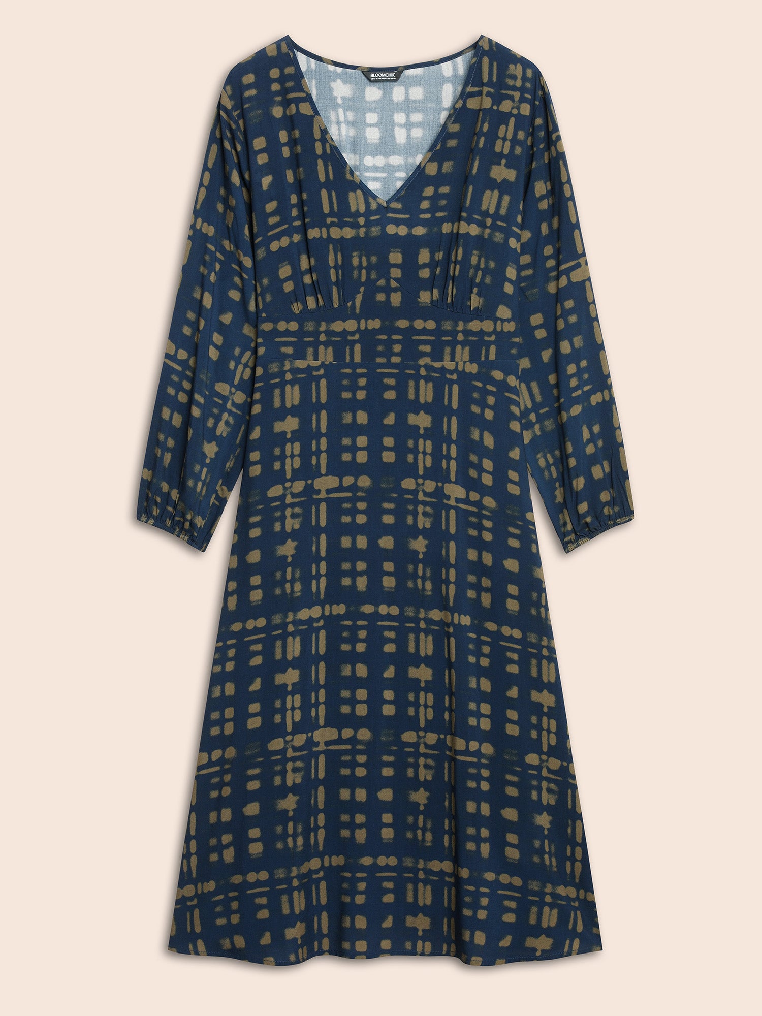 V Neck Plaid Lantern Sleeve Dress-Sweetccc