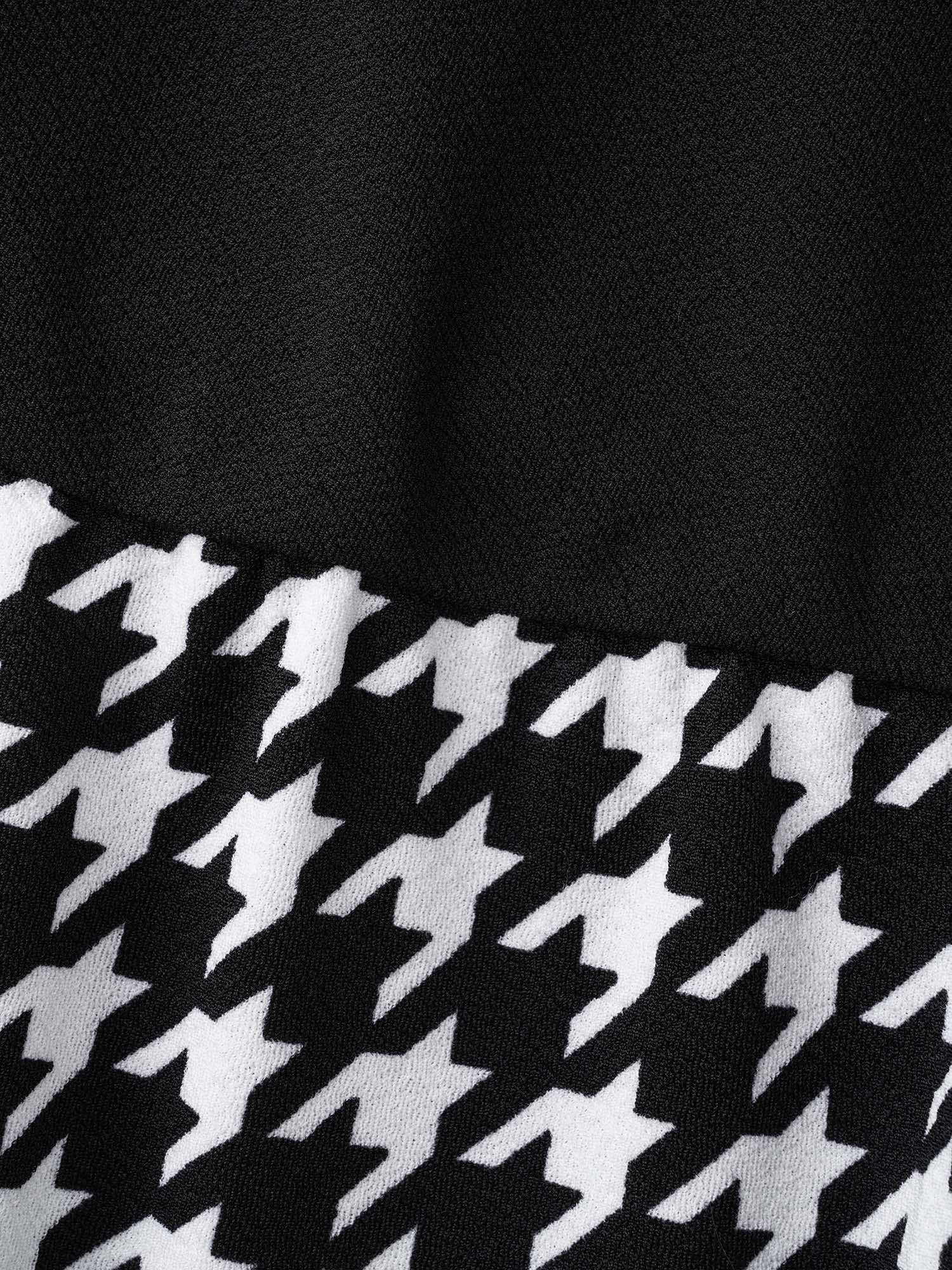 Houndstooth Patchwork Elastic Waist Dress-Sweetccc