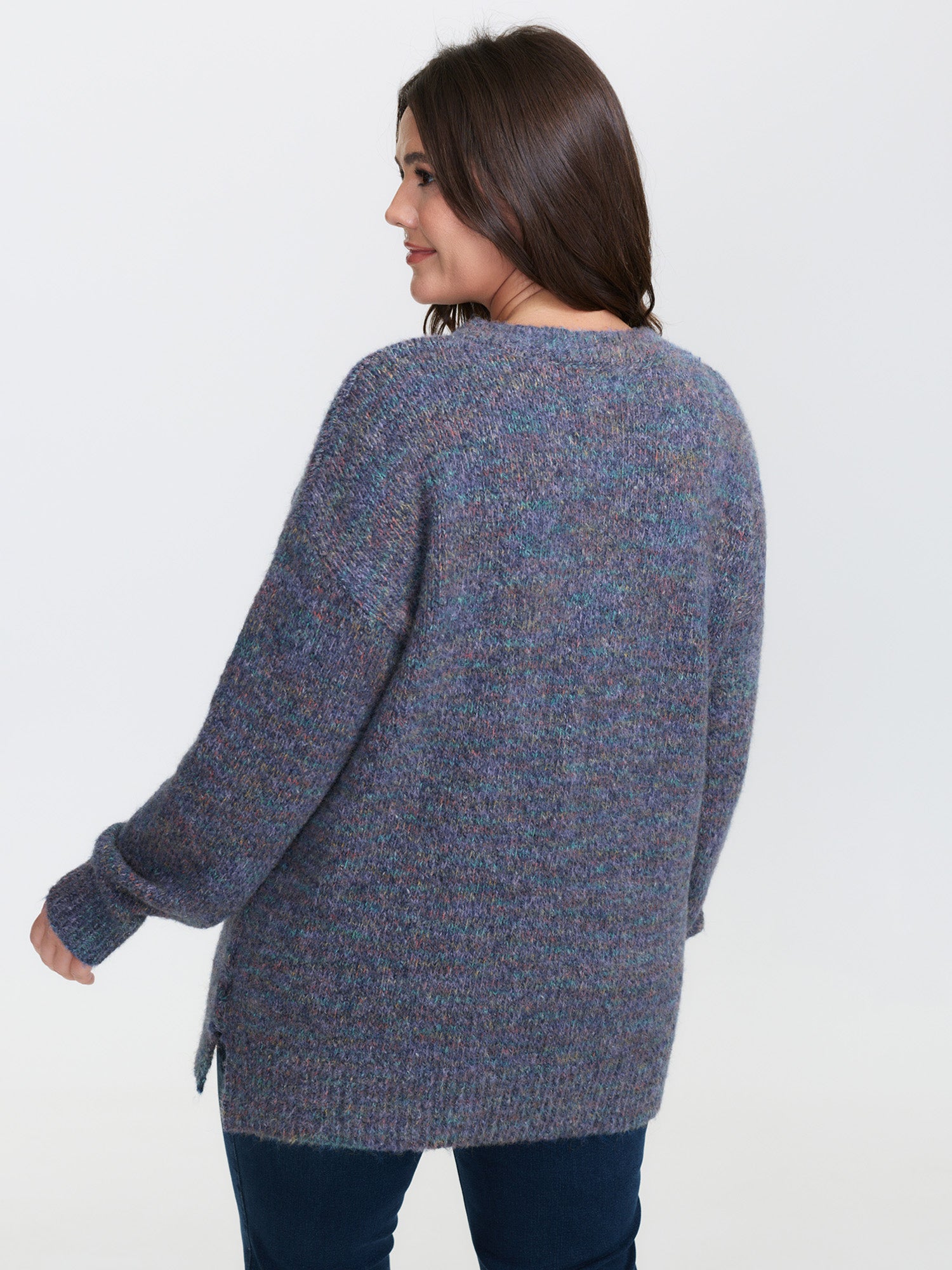 Heather Color Gradient Round Neck Pullover-Sweetccc