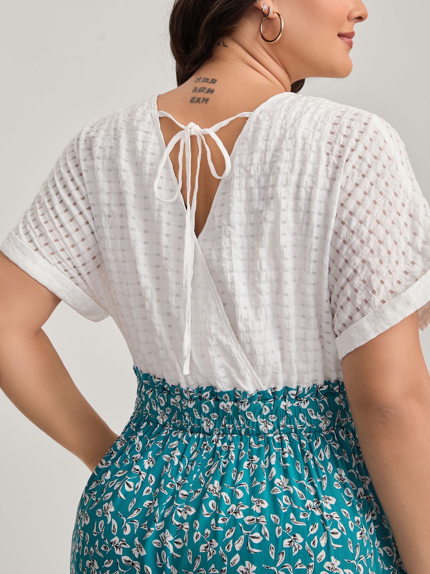 Floral Color Contrast Shirred Jumpsuit-Sweetccc