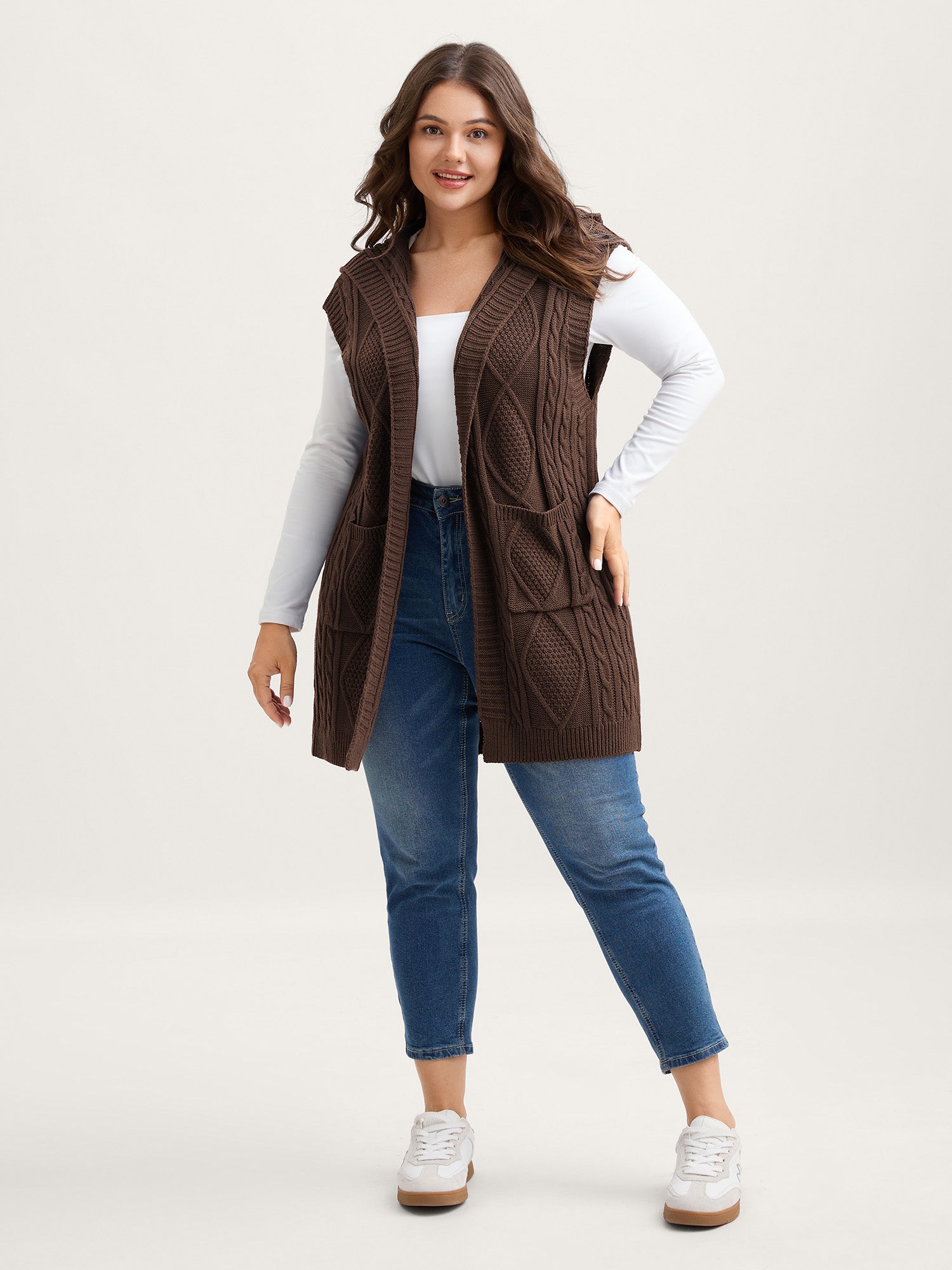 Twisted Hooded Sleeveless Knit Cardigan-Sweetccc