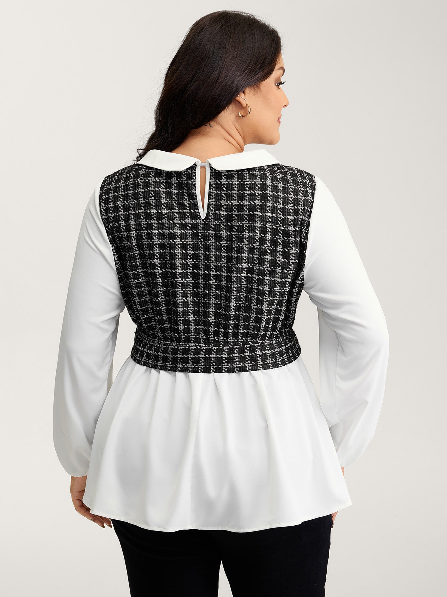 Houndstooth Pattern Color Contrast Blouse-Sweetccc