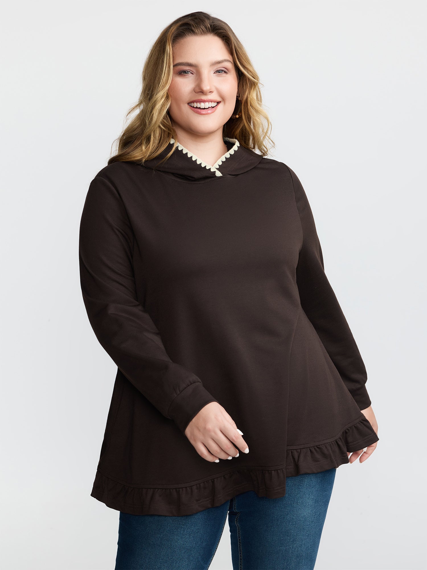 Supersoft Ruffled Edge Embroidered Hoodie-Sweetccc