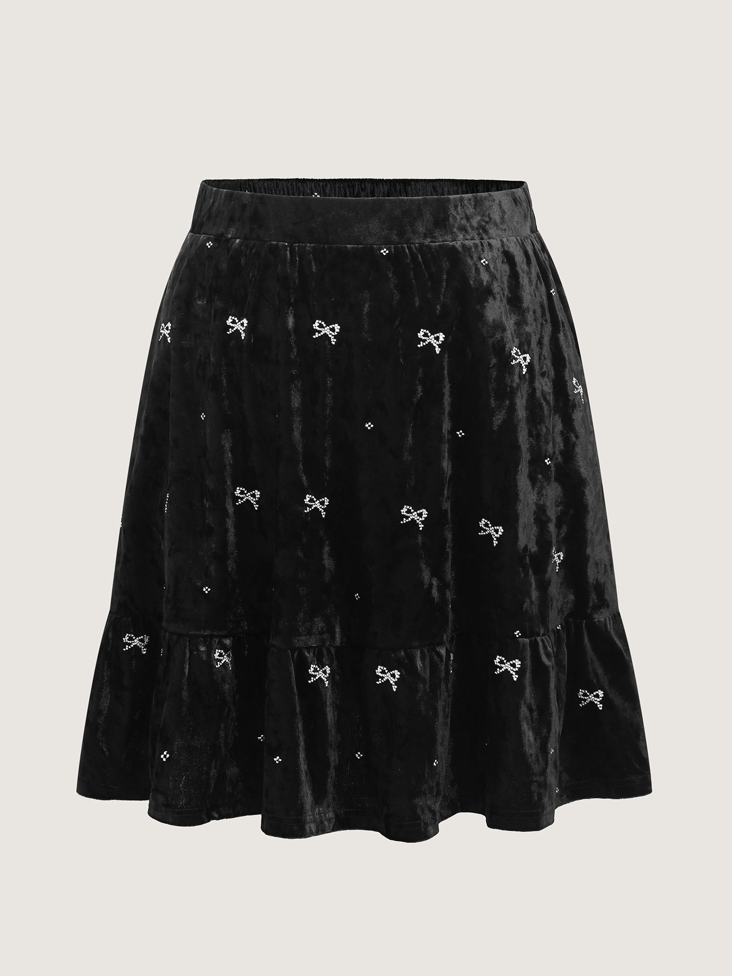 Velvet Bowknot Ruffled Mini Skirt-Sweetccc