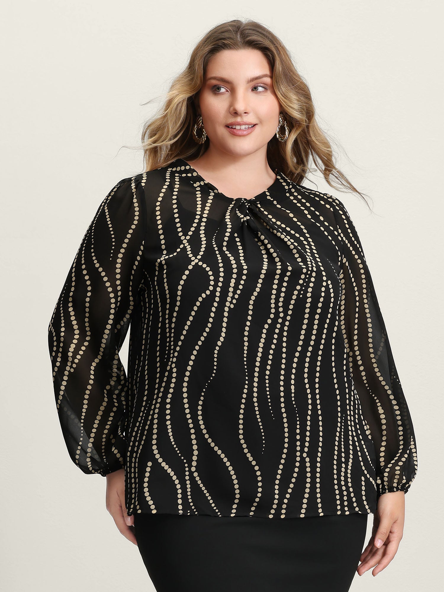 Knotted Neckline Chiffon Print Blouse-Sweetccc