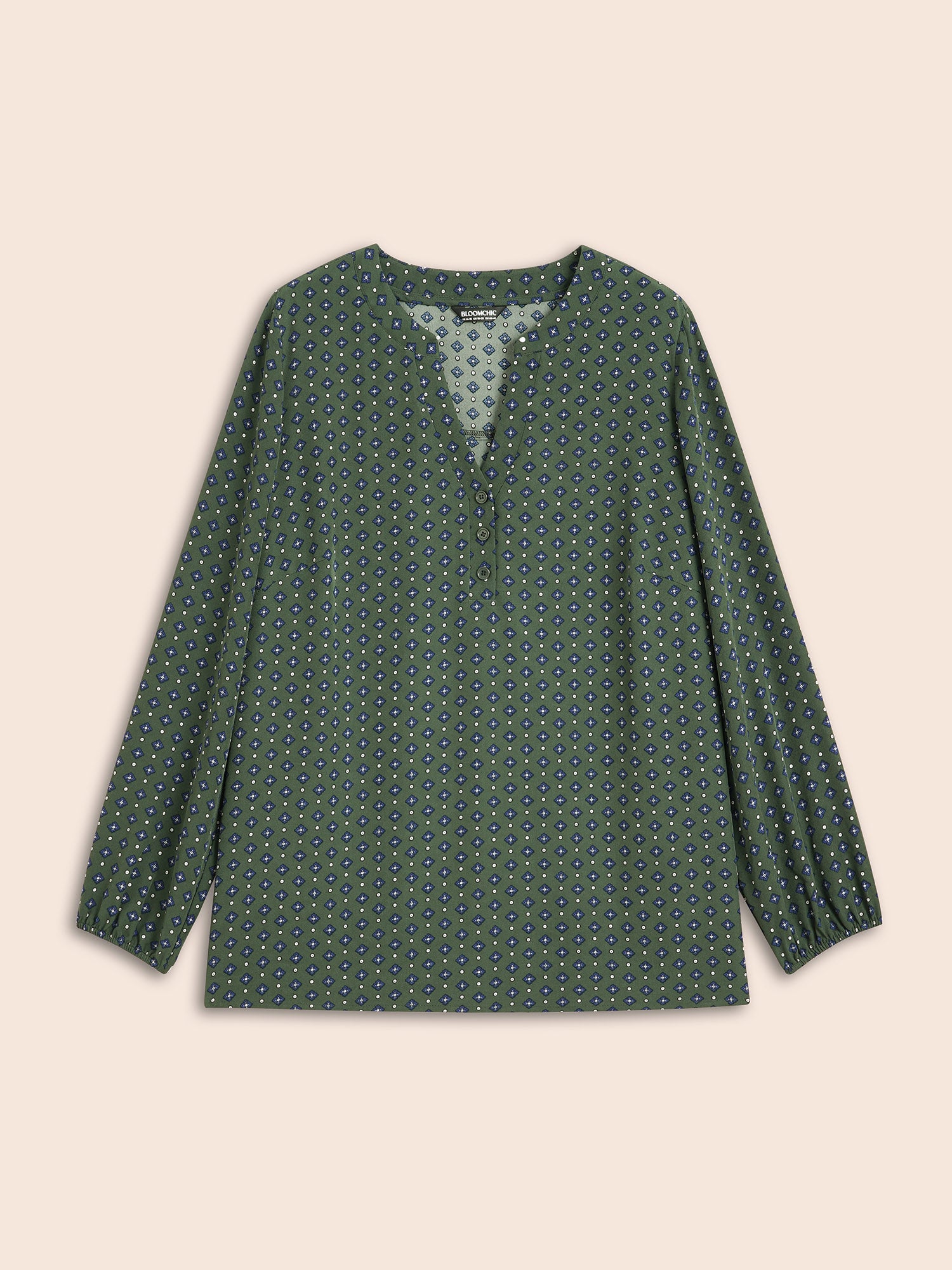 Notched Geometric Button Up Blouse-Sweetccc