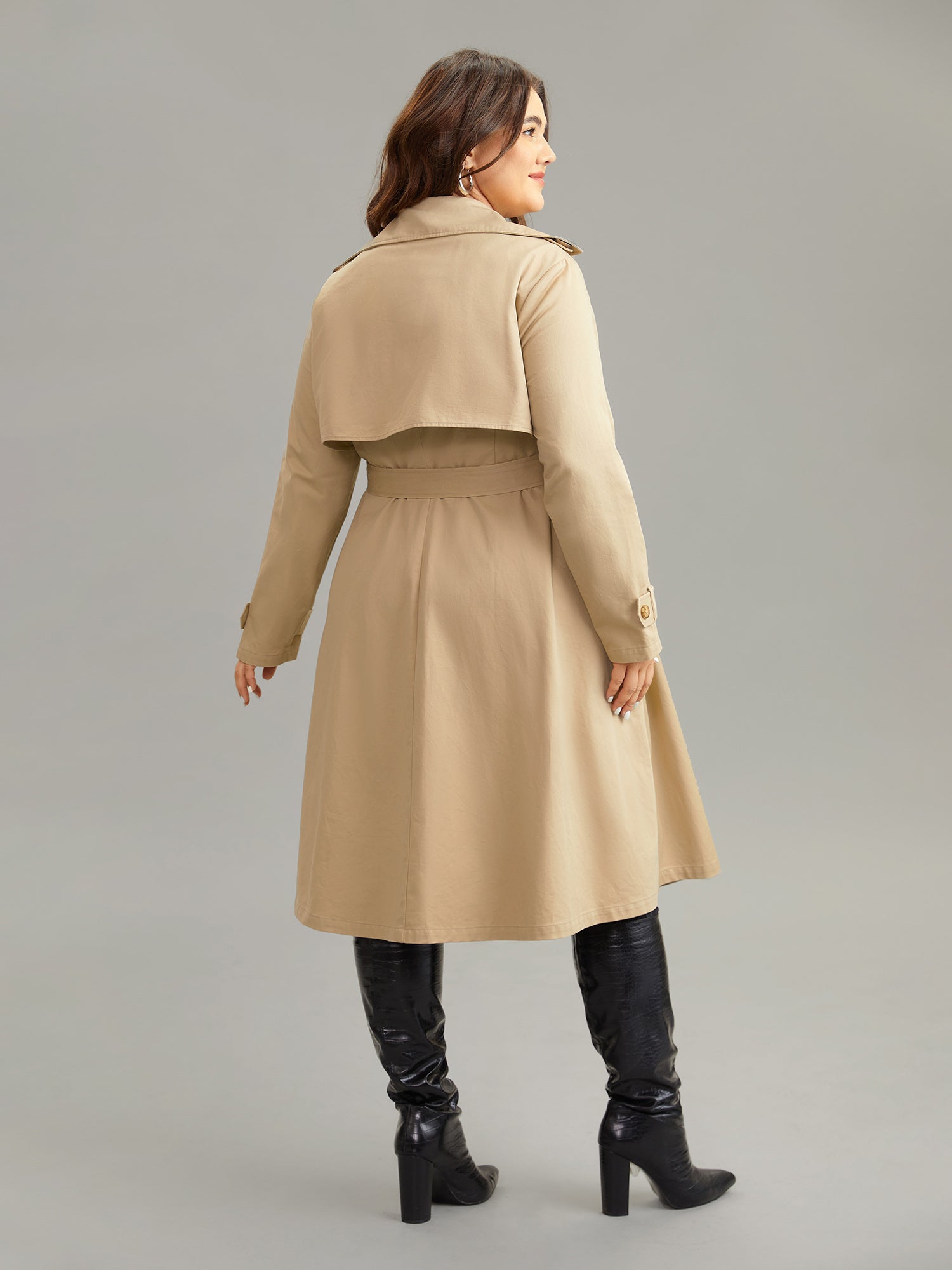 Lapel Collar Belted Buckle Detail Double Breasted Coat-Sweetccc