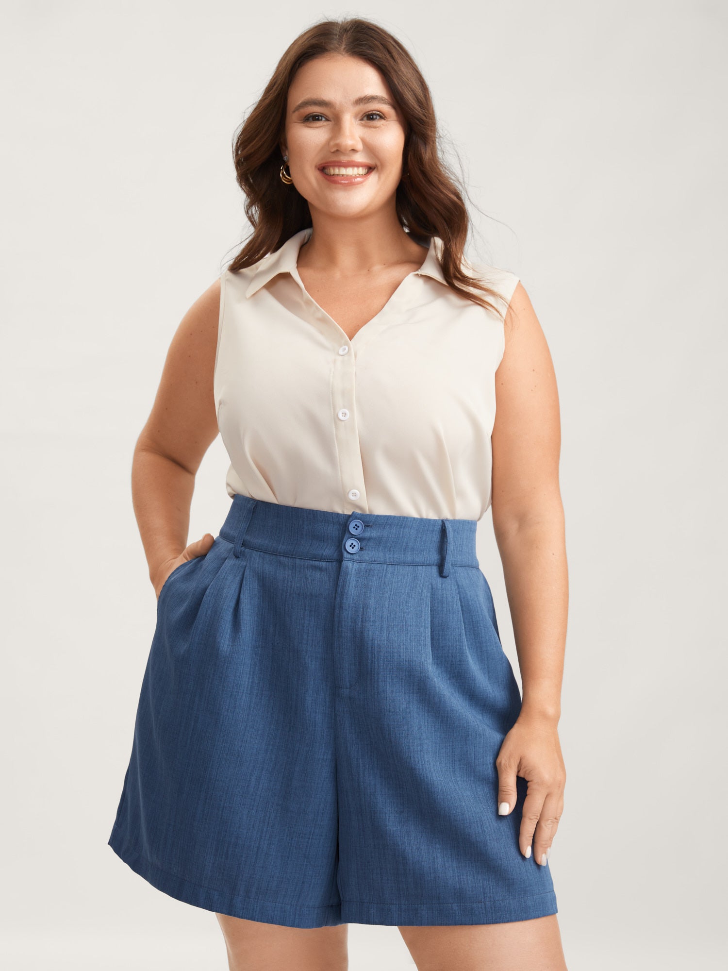 Heather Double Buckle Straight-Leg Shorts-Sweetccc