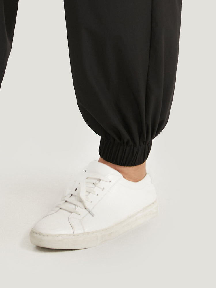 Solid Pocket Back Crisscross Elastic Waist Jumpsuit-Sweetccc